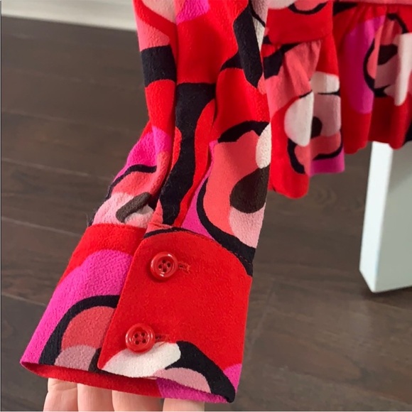 Kate Spade Deco Rose peplum top/blouse red, pink floral  women's size 0 xs xxs - Picture 3 of 4